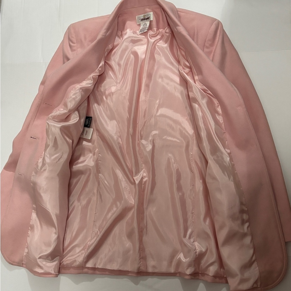 Women’s 14T 100% Wool Pink Blazer Worthington Fully Lined 3 Button Faux Pockets - Picture 5 of 9